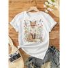 European Size Women'S Bohemian Style Short-Sleeve Floral Fox Print Round Neck Summer T-Shirt, Suitable for Spring, Summer, And Autumn.