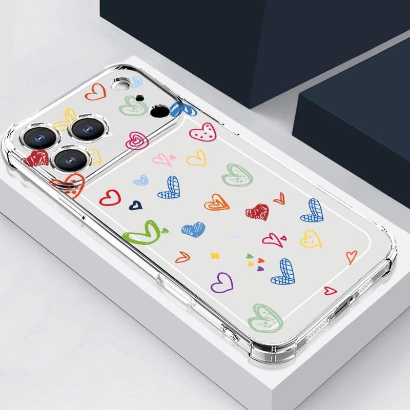 Love Heart Painted Print Silicone Phone Case For iPhone 17 Pro Max 16 15 14 Pro Max 13 12 Pro 11 Shockproof Soft TPU Clear Cover