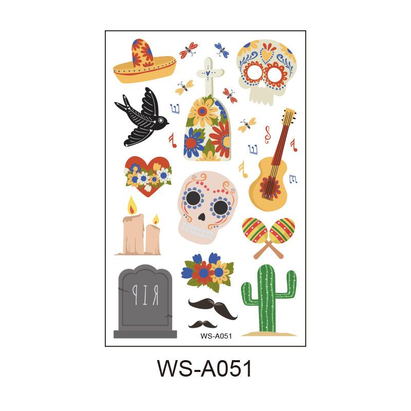 New Mexican Death Child Horror Tattoo Stickers Guitar Halloween Skull Day of the Dead Tattoo Stickers 120*76MM