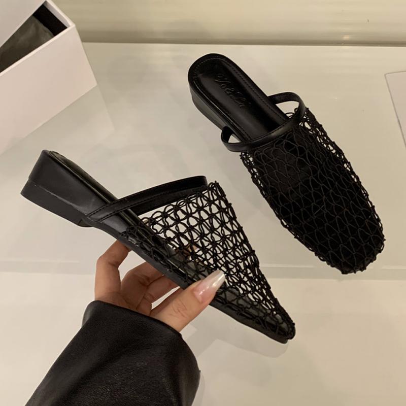 Mesh Women's Slippers Flats Designer Mules Shoes Dress Woman Sandals Summer 2025 New Slides Slingback Sandalias De Mujer