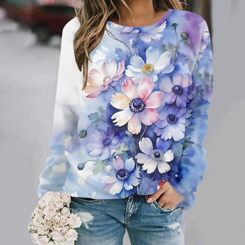 Flower round neck sports shirt 3D printed women s top fashionable XS