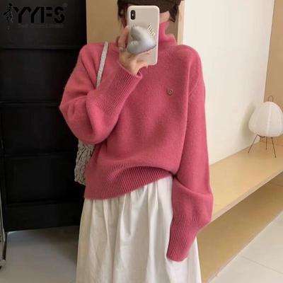 Women's Fashion Casual Fall Winter Solid Color Print Long Sleeve High Neck Sweaters