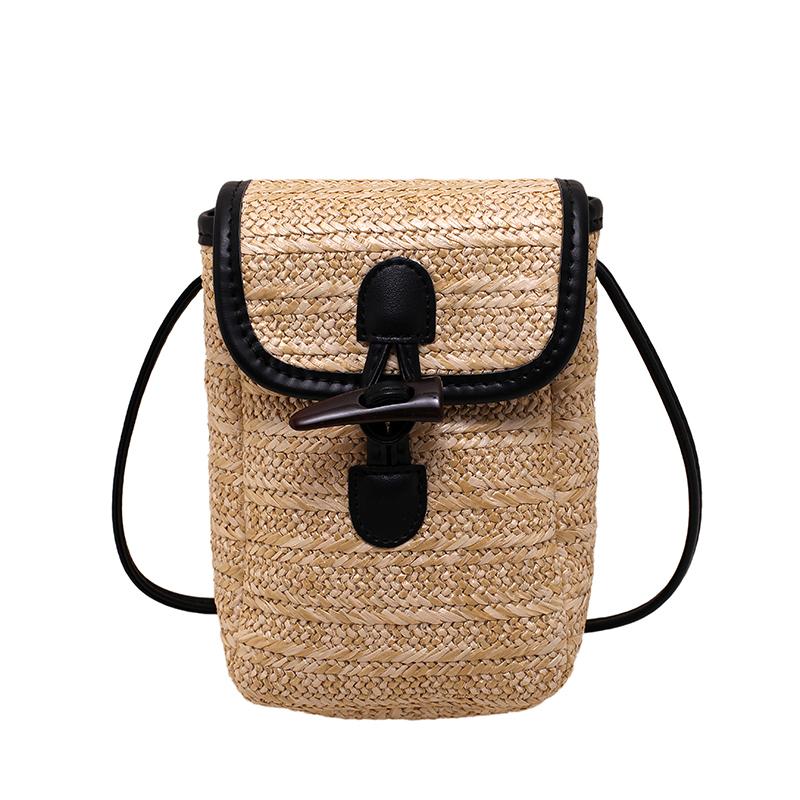 Retro straw crossbody bag for women monochromatic shoulder messenger bag