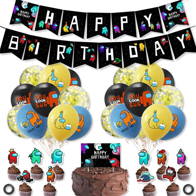 Party Theme Birthday Decoration Supplies Set Banner Balloon Cake Insert