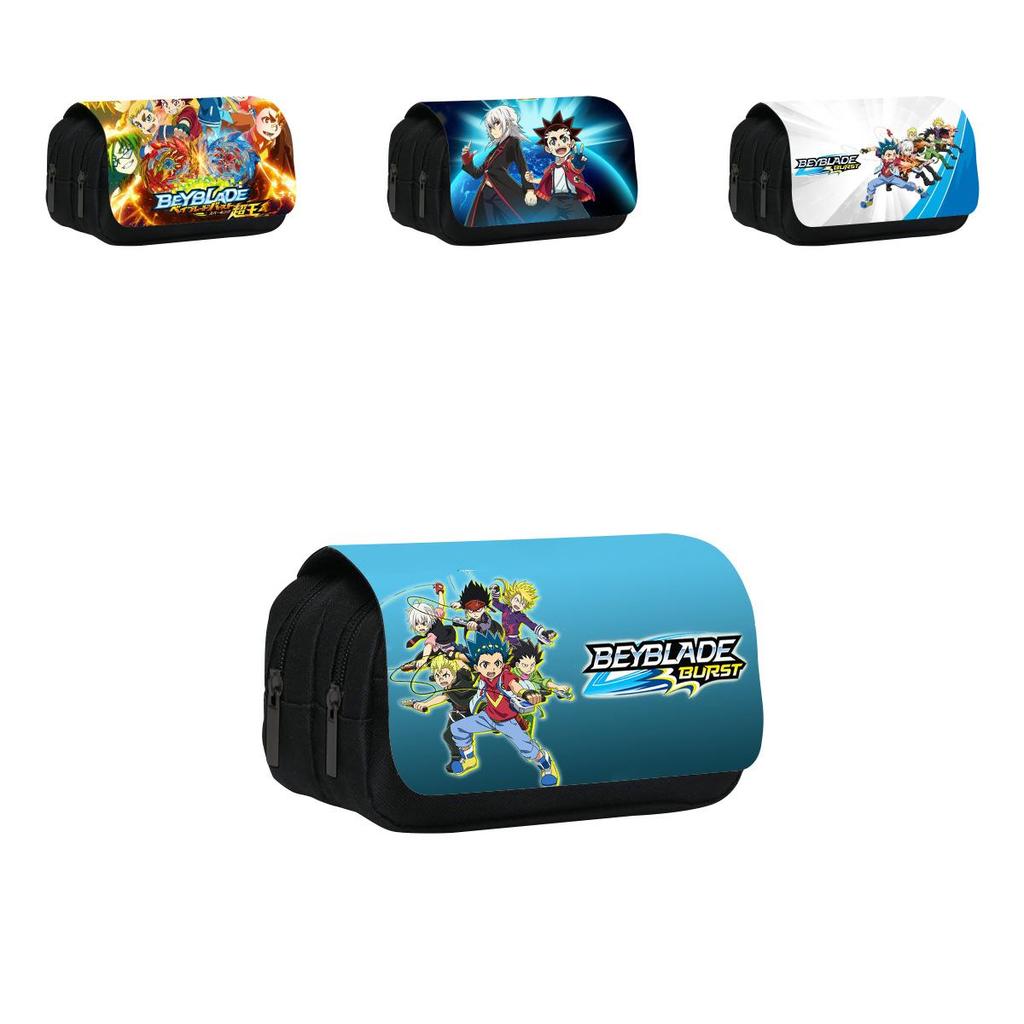 Borsa Portapenne a Doppio Strato con Stampa Personaggi Cartoon Beyblade per Scuola e Viaggio