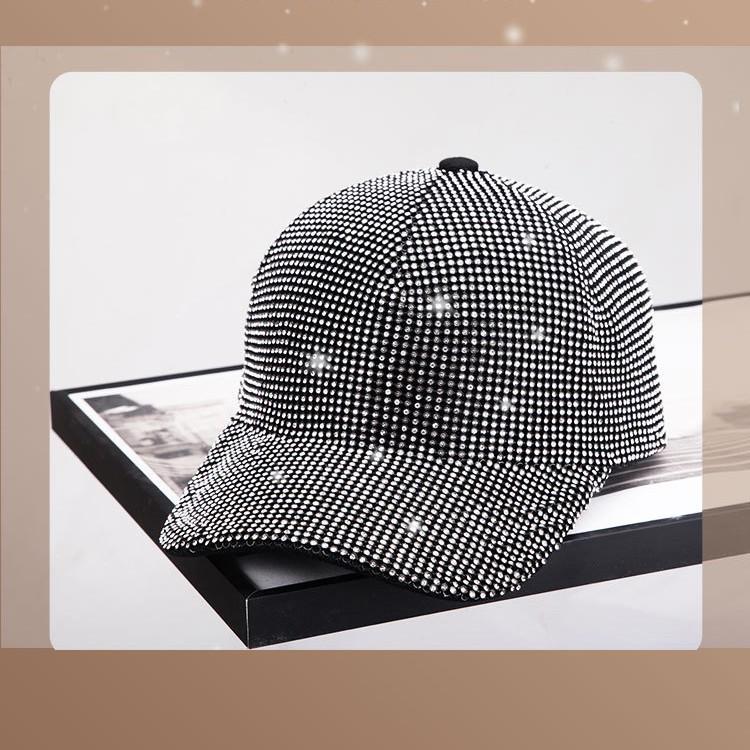 Damen Baseballkappe im koreanischen Stil mit Strasssteinen - Breiter Schirm, Figurbetonte Passform, Trendiges Design