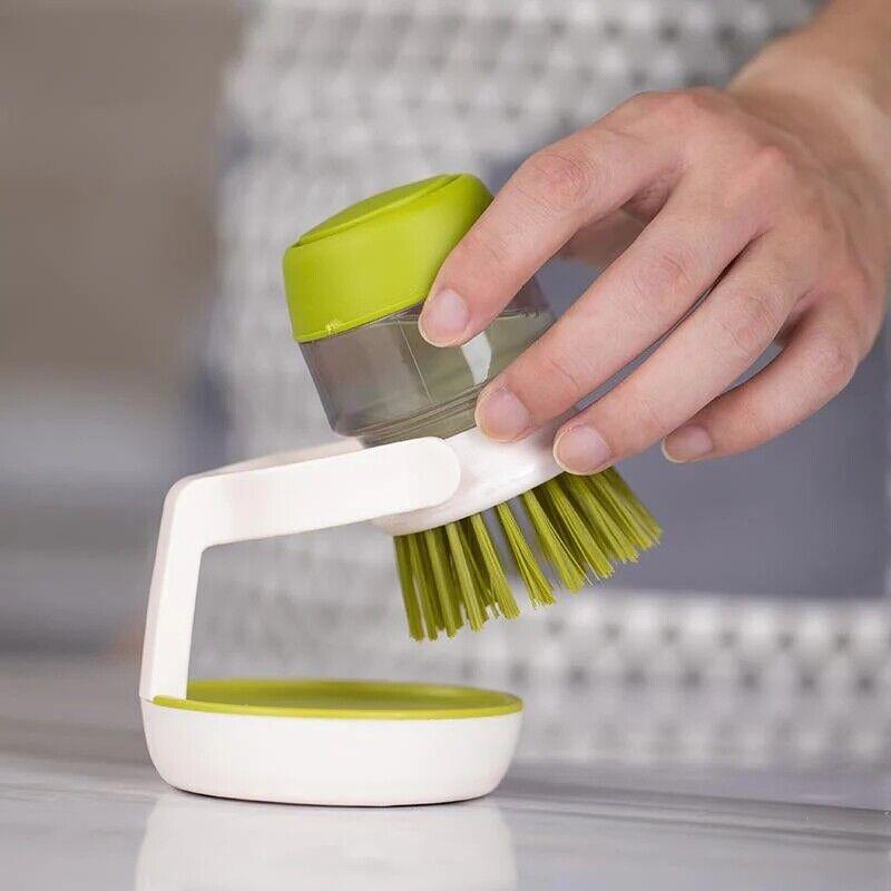 Multifunctional Pressing Cleaning Brush, Soap Dispensing Palm Brush Storage Set, Kitchen Brush with Holder, Multifunctional Pressing Cleaning Brush