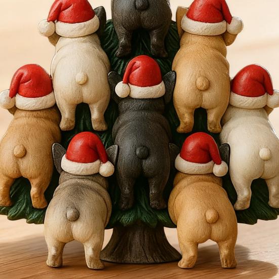 Funny Dog Butt Christmas Ornament Acrylic Bulldog Dog Butt Stacking Christmas Tree Hanging Decoration for Car Home Holiday Party Decor