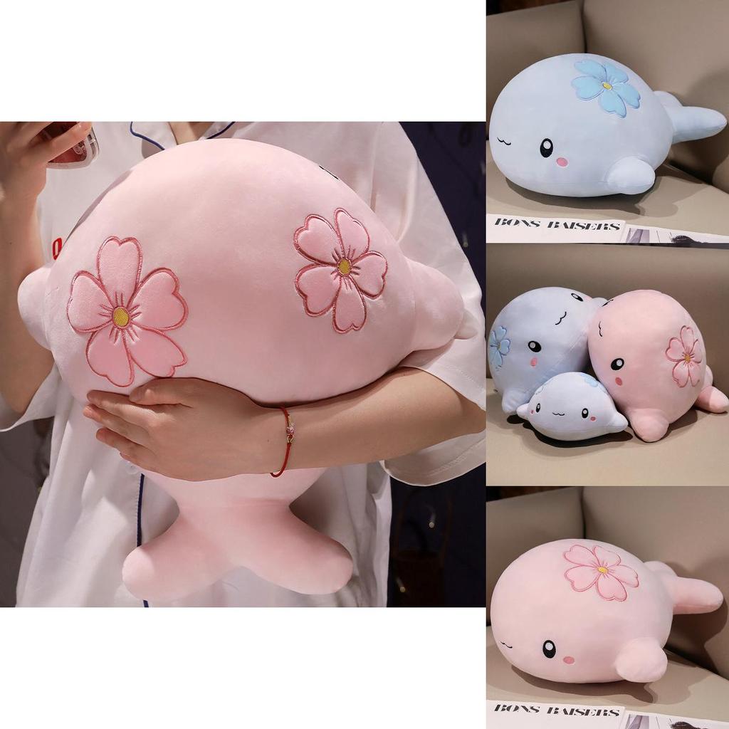 Adorable Pink And Blue Whale Plush Toy Soft Cuddly Stuffed Animal Pillow