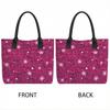  Pink Snowflake Print Tote Bag Casual Large Capacity Shoulder Handbag for Daily Use