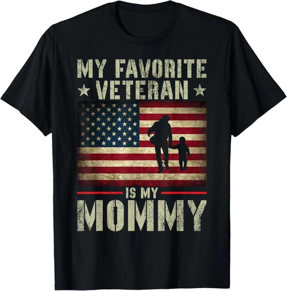 My Favorite Veteran Is My Mommy American Flag Veteran Day T-Shirt XL