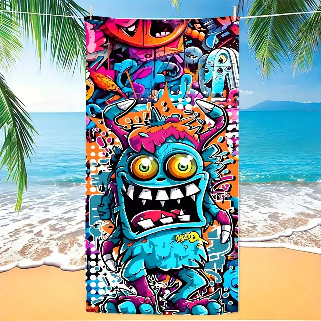 Telo da Spiaggia Graffiti Vivaci - Microfibra leggera e ad asciugatura rapida con grafiche di mostri cartoon colorati