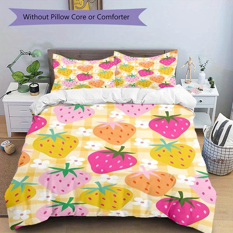 3pcs Strawberry Pattern Bedding Set, Breathable And Soft, Suitable for All Seasons Machine Washable, Suitable for Bedroom Decoration,yy250822139