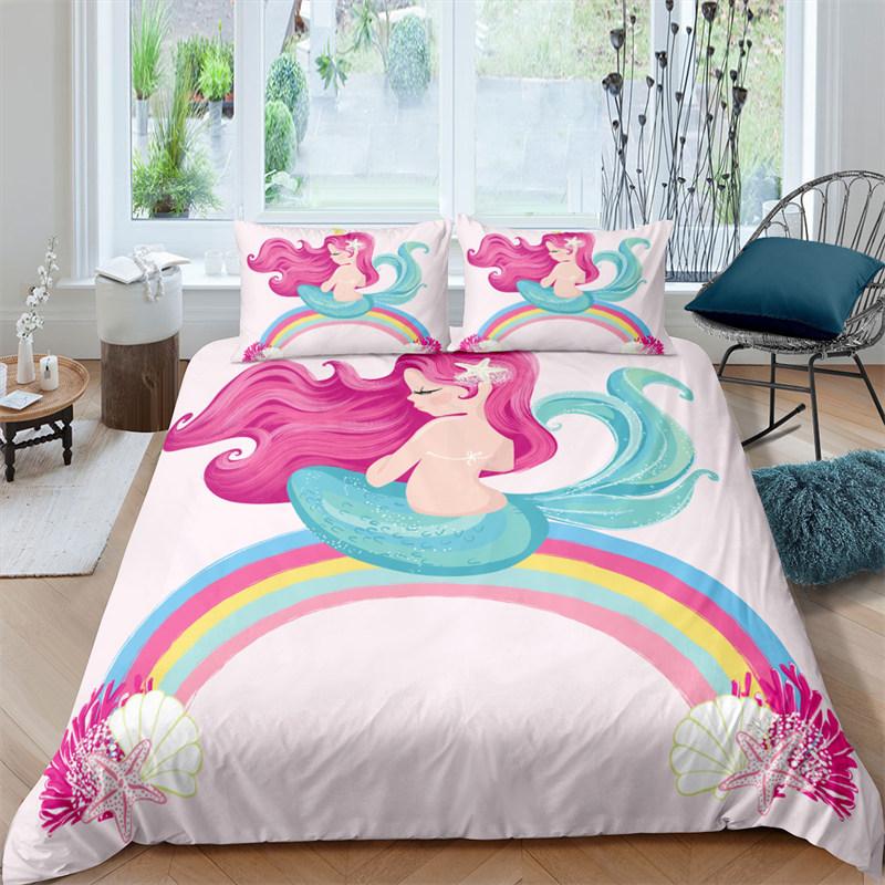 Modernes Cartoon Meerjungfrau Kleinkind Bettwäsche Set für Kinder Mädchen King Size Mikrofaser Druck Bettbezug mit Kissenbezügen Schlafzimmerdekor