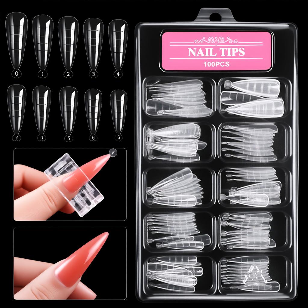 Neue doppelseitige Dual-Formen-Nagelform, vollständige Abdeckung, Poly-Nagelgel-Verlängerung, mandelförmige, quadratische Acryl-Nagelspitzen, Top-Formen, 120 Stück