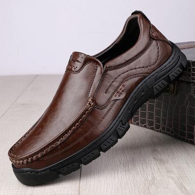 Italian Brand Thick Soled Handmade Sole Men's Leather Casual Shoes Fashionable New Men's Loafers Anti-skid Driving Shoes