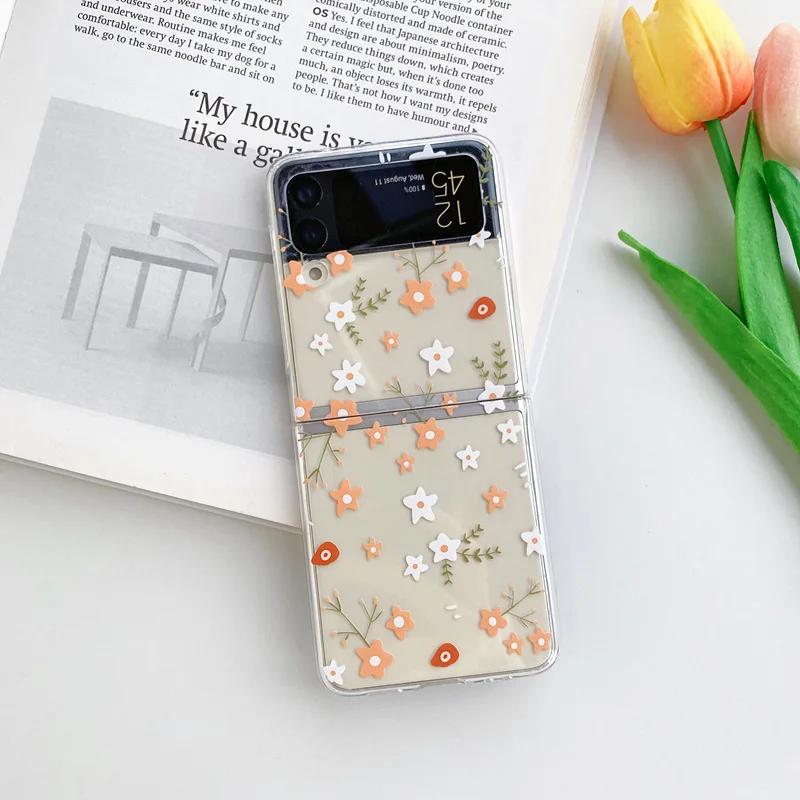 Módní Květinové Průhledné Pouzdro pro Samsung Galaxy Z Flip 6 ZFlip 5 Květinový Průhledný Kryt pro Samsung ZFlip 4 Z Flip 3 Fundas Skins