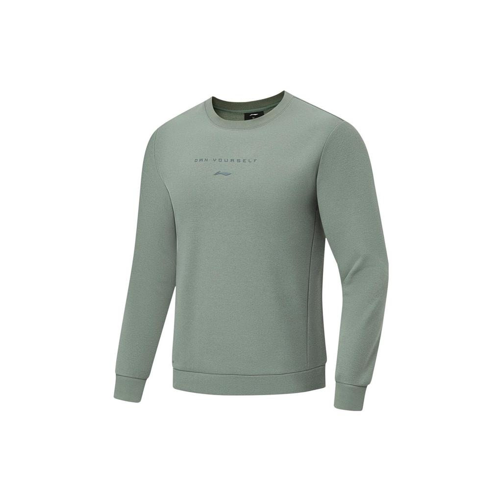 Li-Ning Solid Color Fleece Warm Pullover Sweatshirt Men Tops Gray-Green AWDT789-4