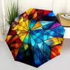 1 Stück Bunter Buntglas-Design Automatischer Faltregenschirm - Tragbares Dreifach faltbares Design mit 8-Speichen-Eisenrahmen, Outdoor, Festliches Geschenk für Fans, Reise