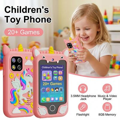 Kinderhandy-Spielzeug Pädagogisches Musikspielzeug Einhorn Baby-Spieluhr Selfie-Kamera Mit 8GB TF-Karte Spielzeug für Jungen Mädchen Geburtstagsgeschenk