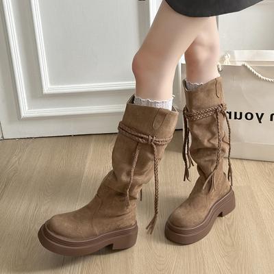Autumn and Winter New Wind Wasteland Wind Heel Boots Women's Versatile Strap Boots Women's Thick Heel Shoes