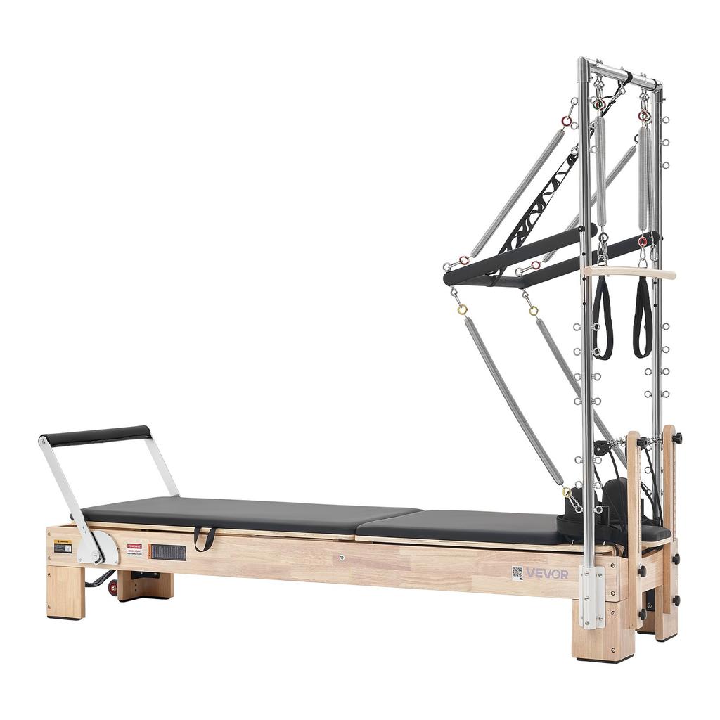VEVOR Pilates Reformer with Tower 2.4 m Pilates Machine 181 kg Rubberwood, for Home Use and Gym Workout, with Jump Board, Springs, Sitting Box