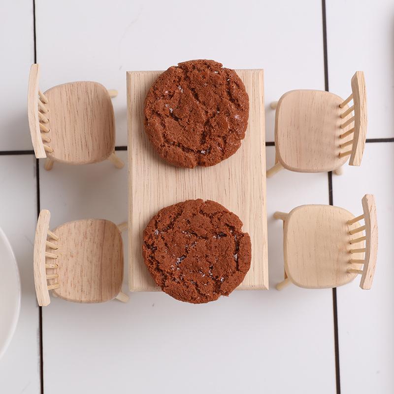 Miniature Model Mini Oak Dining Table Chairs Table Table Food Play Dollhouse Accessories Diy