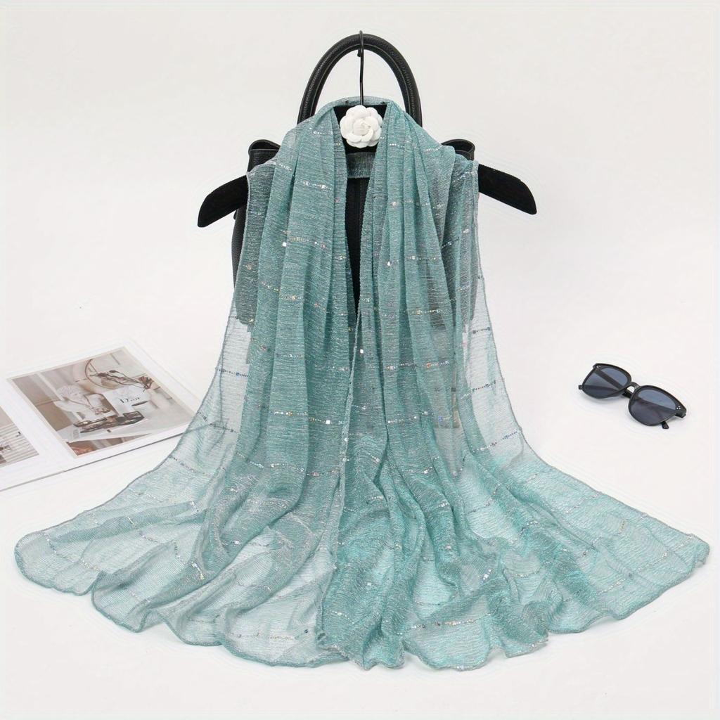 1 Stück Frühling und Herbst Damen Hoch elastische Paillettenketten Schal, Dochtsilk Langes Tuch, Indisches Tuch, Schiebesilktuch