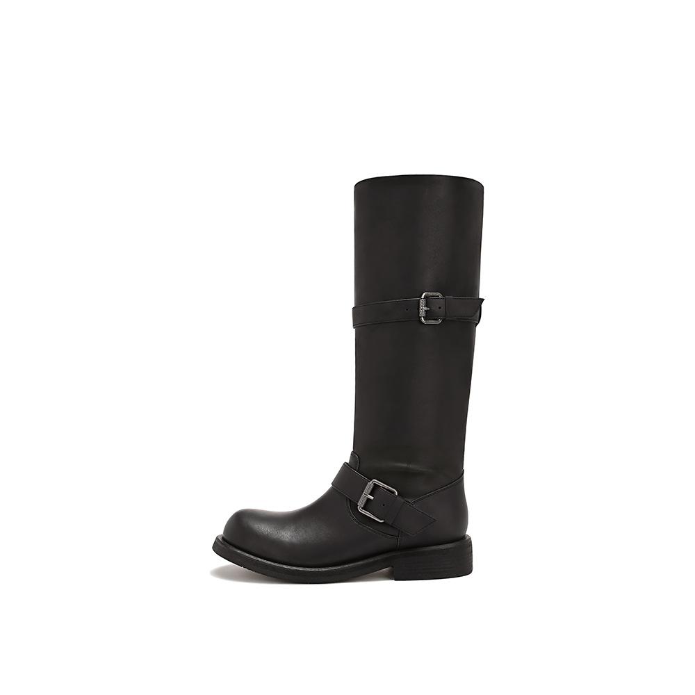 

Версия из коровьей кожи~ Кожа как у Grape Mom, ретро, двойная пряжка, полусапоги средней высоты, женские рыцарские сапоги, ковбойские сапоги 40