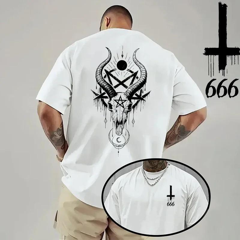 Hot 2026 Unisexs Tshirt Spring Summer Daily Casual Fashion Short Sleeve 8 Styles Satan Inverted Cross Prints Patterns Oversize