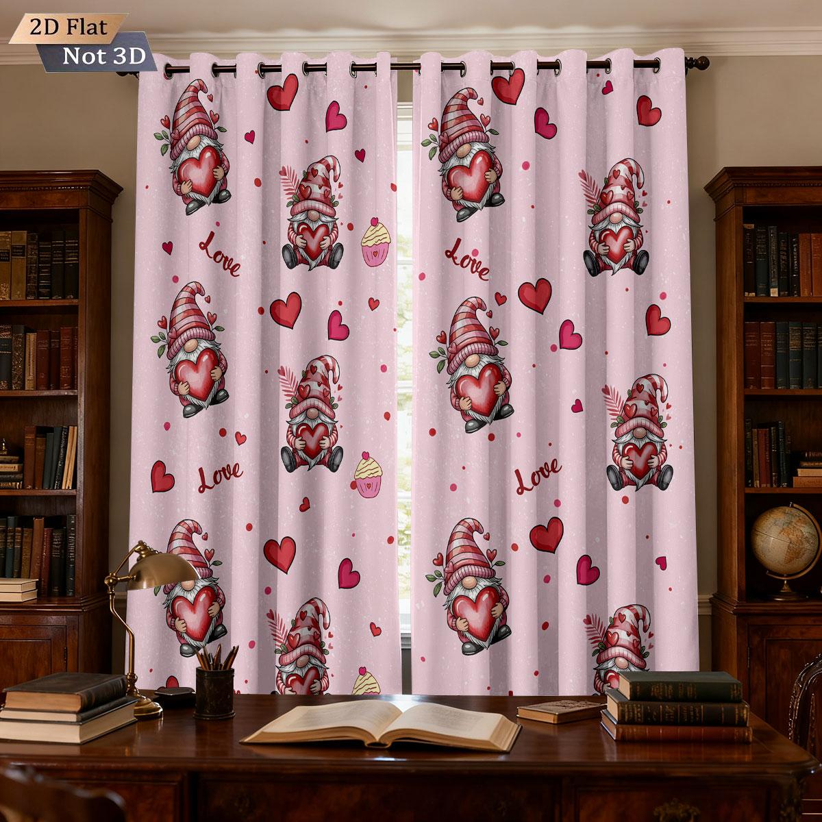 

Set Of 2 Happy Valentine Day Pink Goblin Print Perforated Curtains Multi Size Living Room Insulation Holiday Decoration Curtain Blackout Polyester W100*H70(CM)-Grommet top&1PCS