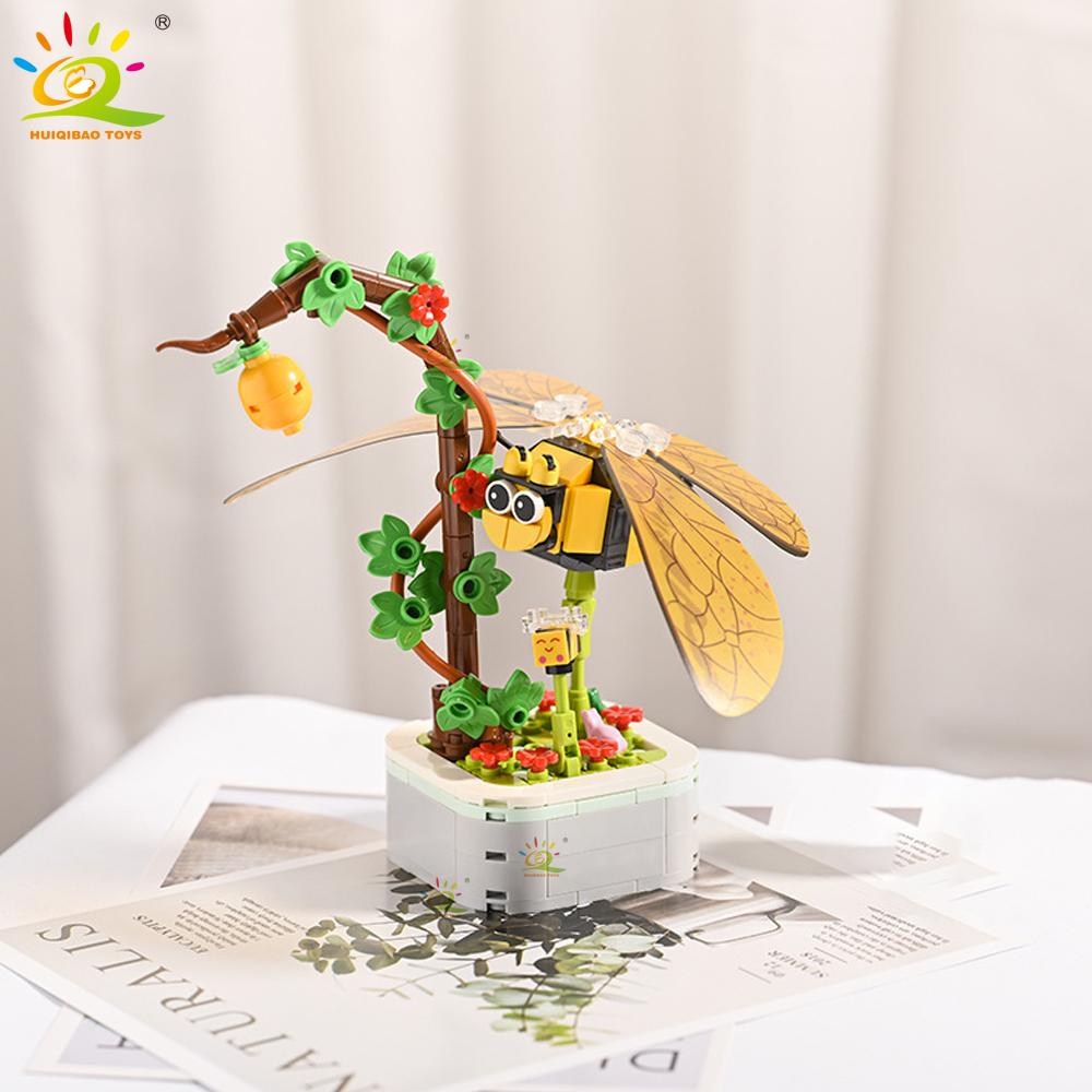 Non-Toxic Moc Insect Flower Building Blocks Flowerpot Bonsai Romantic Gift For Children Bricks Diy Potted Plants Model Kids Ornament