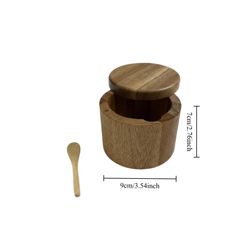 

1set Seasoning Box Acacia Wood Jar with Spoon Japanese Style Kitchen Storage Salt Spice Jar Mini Round