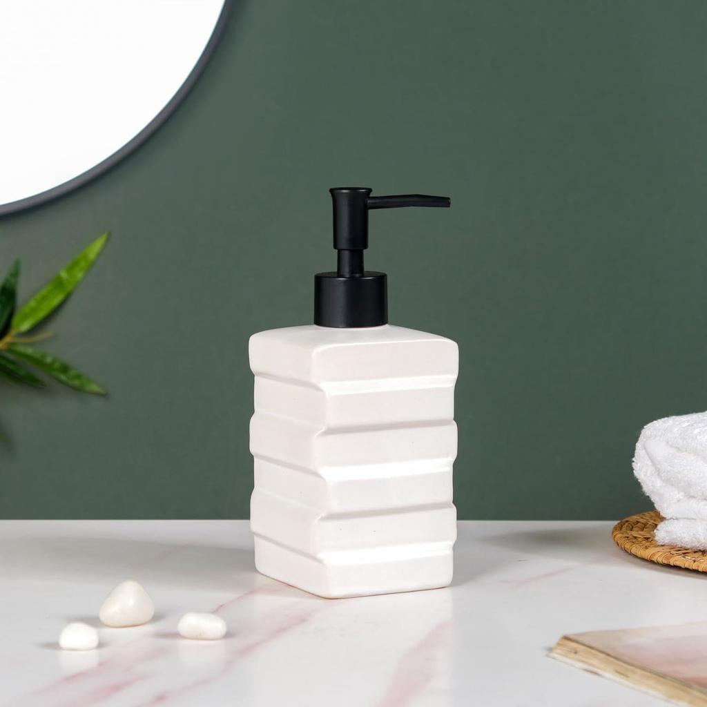 Handwaschseifenspenderpumpe für Badezimmer | Seifenspenderflasche für Küche & Waschbecken | Badezimmerzubehör | 450 ml (Weiß)