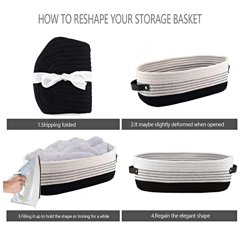Cestas de armazenamento de tecido, corda de algodão dobrável, decoração para casa, cosméticos, diversos, organizador com alça de couro, organizador de mesa
