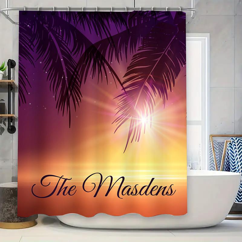 

Vibrant Sunset Shower Curtain with Palm Leaves Customizable Bathroom Decor The Masdens Personalized Home Textiles for Bathrooms 90x180cm