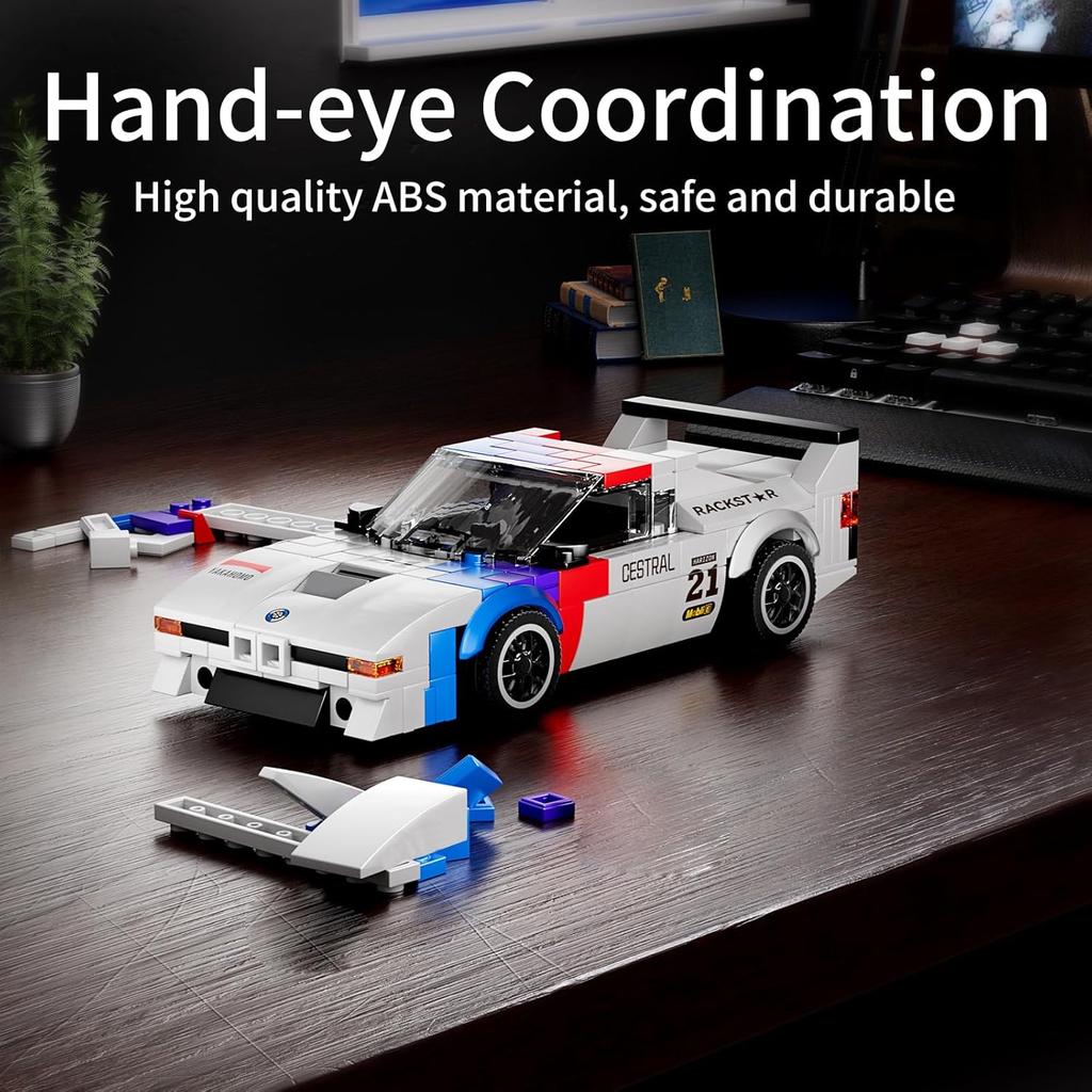 Klocki konstrukcyjne samochodu wyścigowego Speed Champion, Klocki konstrukcyjne M1, Zabawka konstrukcyjna z gablotą, Model samochodu (363 sztuki)