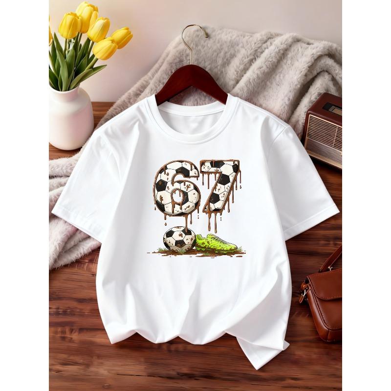 European sizes Children's Fashion Short-Sleeve T-Shirt, "Hot-Blooded Soccer Mud 67" Sporty Cute Style Printed Top