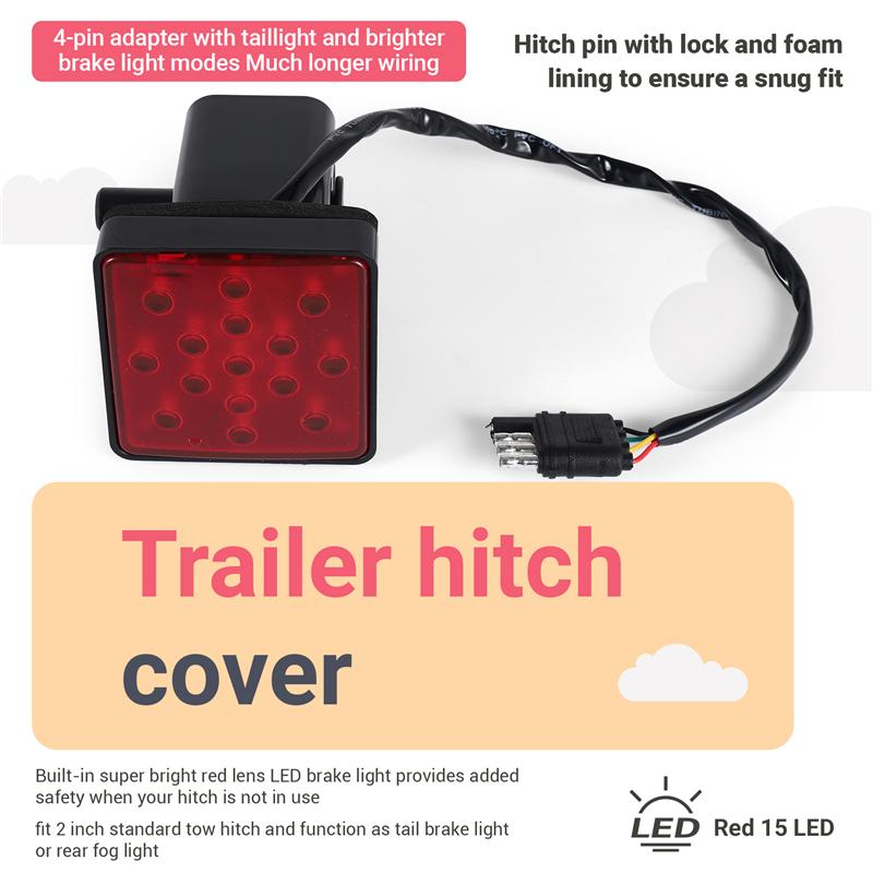 NEW-Red 15 LED 2 Inch Trailer Truck Hitch Tow Haul Receiver Cover Brake Light With Pin 12V