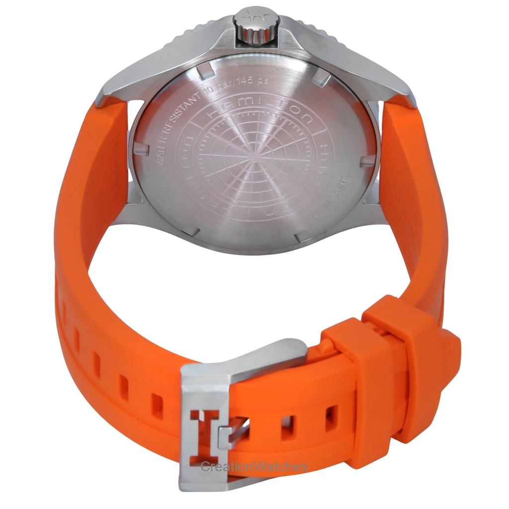 Hamilton Khaki Navy Scuba Turuncu Kauçuk Kayış Siyah Kadran Otomatik H82395331 100M Erkek Saati