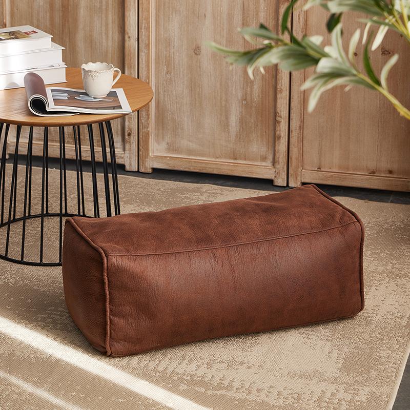 Square Ottoman Footstool Cover Faux Suede Leather Lazy Sofa Pouf Envelope Long Bench Floor Seat Stool Cover(No fill)