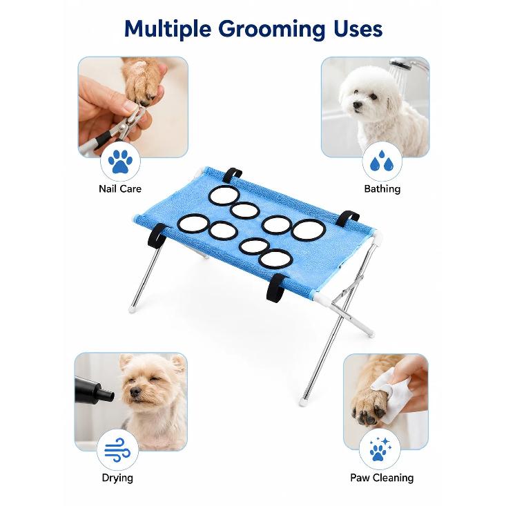 Pet Grooming Hammock Stand Foldable Dog Cat Nail Trimming Helper Mesh Bathing Drying Table for Small Pets