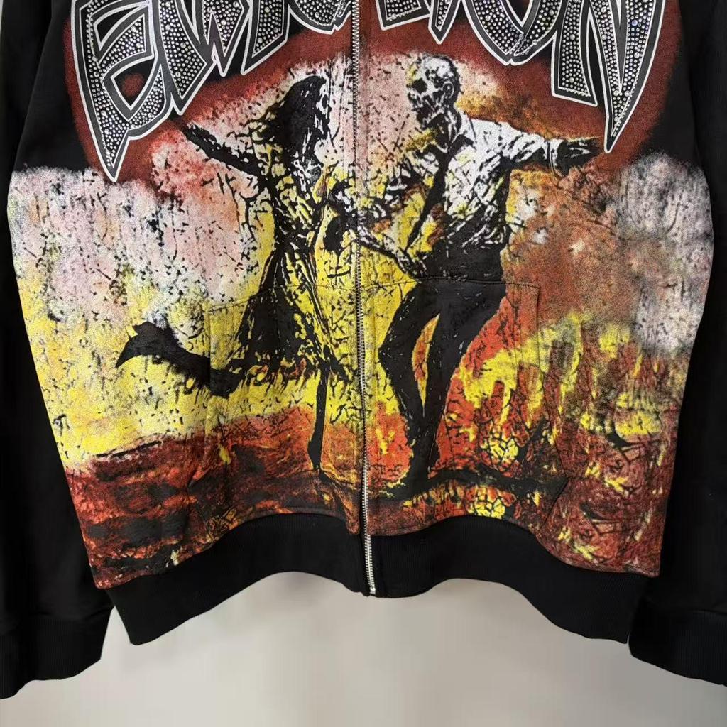 American Trendy Mixed Emotion Rhinestone Letter Hoodie for Men and Women - Retro European Style for Autumn/Winter