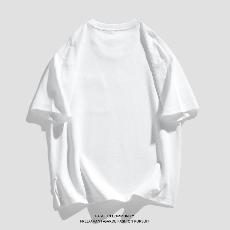 Men's Summer Heavyweight Pocket T-Shirt - Loose Fit, Solid Color, Short Sleeve, Slit Design.