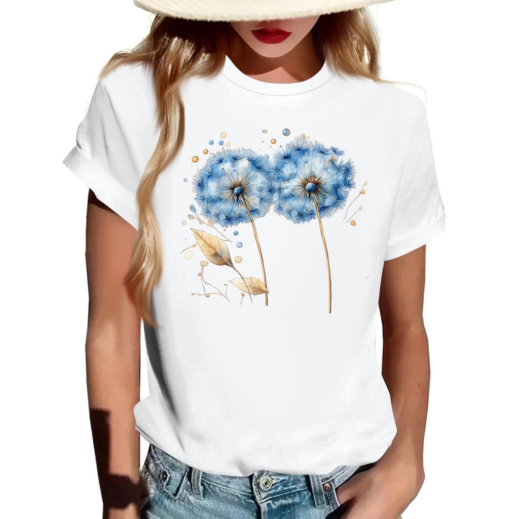 Damen Modisches Rundhals Casual Retro Print Kurzarm T-Shirt Top