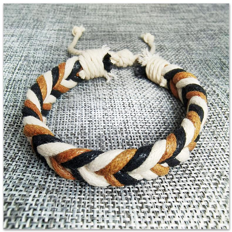 B400 Retro Cotton Linen Adjustable Handmade Woven Bracelet