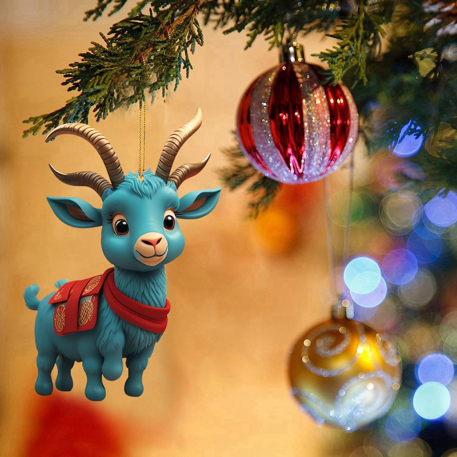 2d Christmas Cute Cartoon Goat Holding Pendant Christmas Acrylic Ornament Christmas Tree Ornament Cute Cartoon Christmas Blanket One Size
