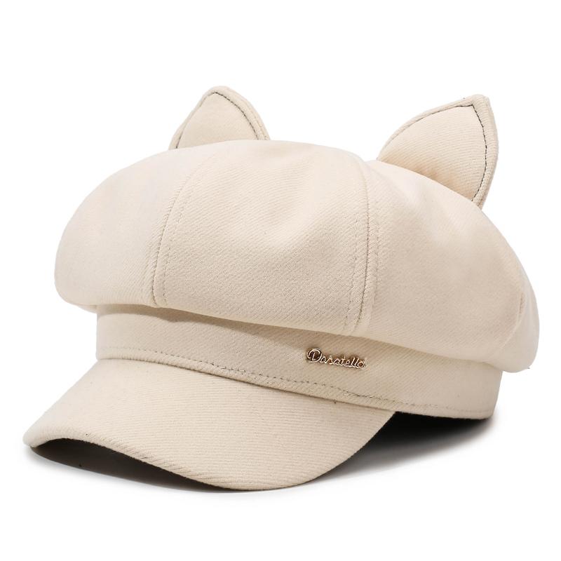 Ladies' Cute Cat Ear Retro Octagonal Beret - Fashionable, Versatile, Face-Flattering Artist Hat