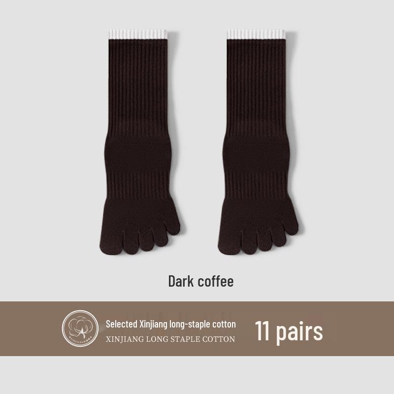 Women's Five-Finger Yoga Socks - Pure Cotton, Odor-Resistant, Sweat-Absorbent, Breathable, Antibacterial, Mid-Calf Toe Socks for Autumn/Winter.