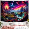 Simpkeely Fantasy Planet Tapestry, Blacklight Forest Natural Landscape Retro Aesthetic Wall Hanging, UV Reactive Sunset Trees Ta